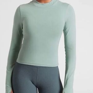 Athleta XXS Shanti  Long Sleeve Mockneck Top in Teal with Open Back